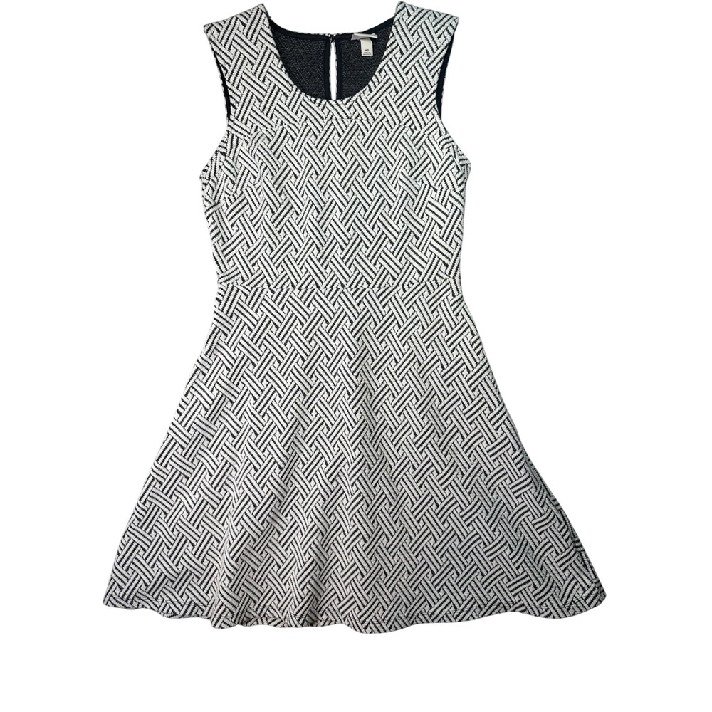 Merona Sleeveless Geometric Fit and Flare Dress Mod Workwear XS Black White
